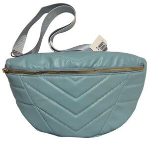 New XL Quilted Chevron Waist bag Fanny light blue Zipper unisex vegan leather